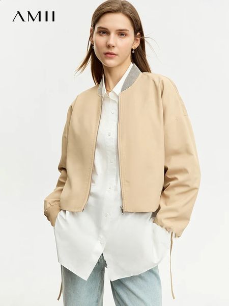 AMII Minimalist Sporty Coat for Women Autumn Short Loose Jackets Spliced Baseball Collar Long-sleeve Solid Top 12343252 240715