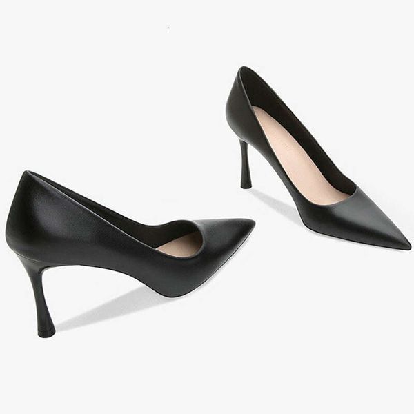 2024 Spring New Black Suede Leather Pumps Pointed Thin With Professional Dress Commuter Comfortable Women&#039;s Single Shoes Kq8