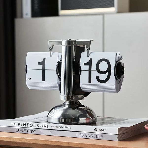Automatic Flip Calendar Clock Nordic Home Decoration Diagram Stainless Steel Mechanical Office Living Room Desk 240905