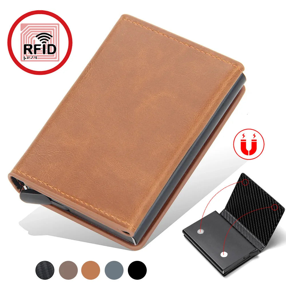 2024 Magnet Anti Rfid Blocking ID Credit Card Holder Case for Men Leather ID Bank Wallets with Magnetic Buckle Closer Cardholder250901
