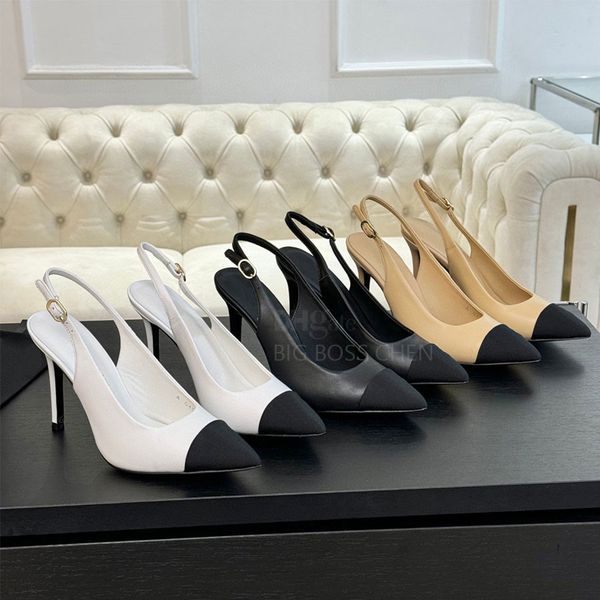 Top quality pointed toes pumps stiletto High heels slingback sandal Dress shoes for womens Real leather Luxury designer heeled Office shoes