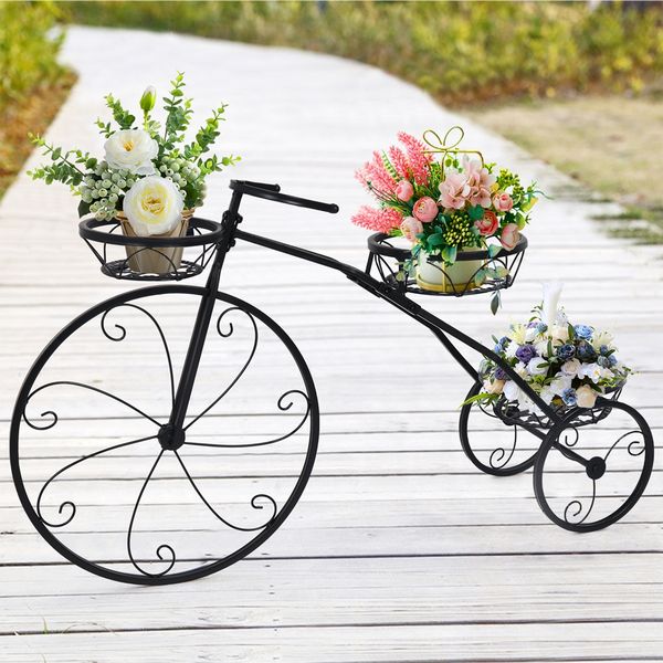 Flower Pot Plant Stand Metal Iron 3 Tiers Bicycle Shape Garden Planters Rack Display Shelf Stand for Indoor Outdoor Patio