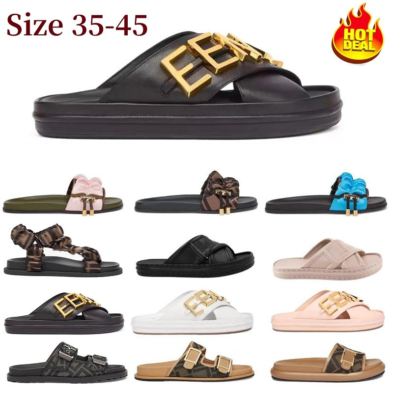 Designer Sandals Fashion Women Men Slides Lady Gentlemen Colorful Canvas Letter Flat bottom double tape Anatomic Leather slide style Model 35-45 Sli