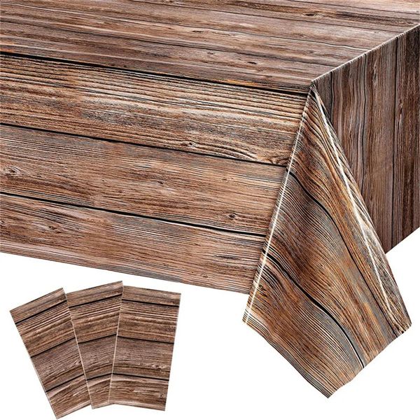1pc 137270CM wood grain disposable tablecloth Table Covers retro farm decoration birthday party for Wedding 241119