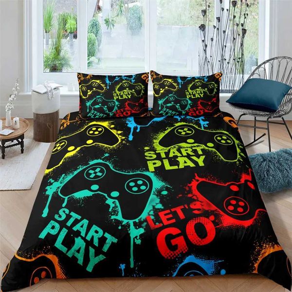 Gamer Down Duvet Cover Set King Fl Size Childrens Boys and Girls Bedding Set Gamepad Pattern Duvet Cover Polter Cforter Cover Y241231