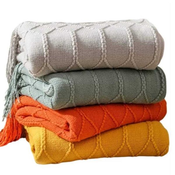 Cozy Textured Throw Blankets with Fringes Crochet Bed Sofa Cover Hotel Interior Decoration Knitted Blanket Manta Para SofaX240902