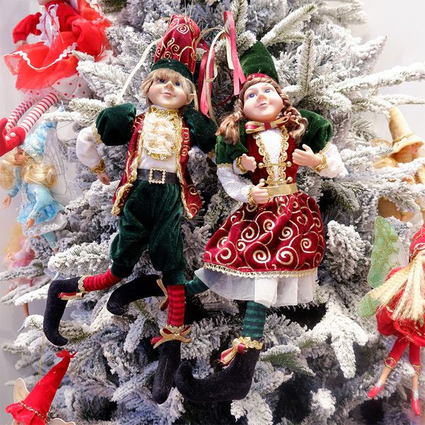 Elf Couple Navidad New Year Xmas Gifts for Kids Plush Dolls Toys Christmas Tree Pendant Drop Ornaments Hanging Decoration