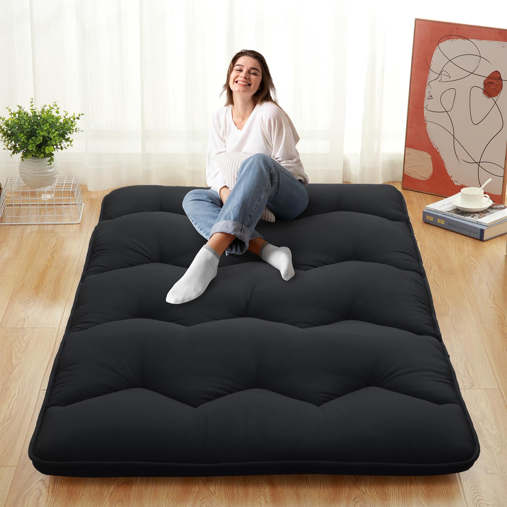 Garvee Foldable Japanese Floor Mattress - Queen Size Futon Mattress Roll Up, Tatami Mat, Camping Mattress, and Couch Mattress Pad