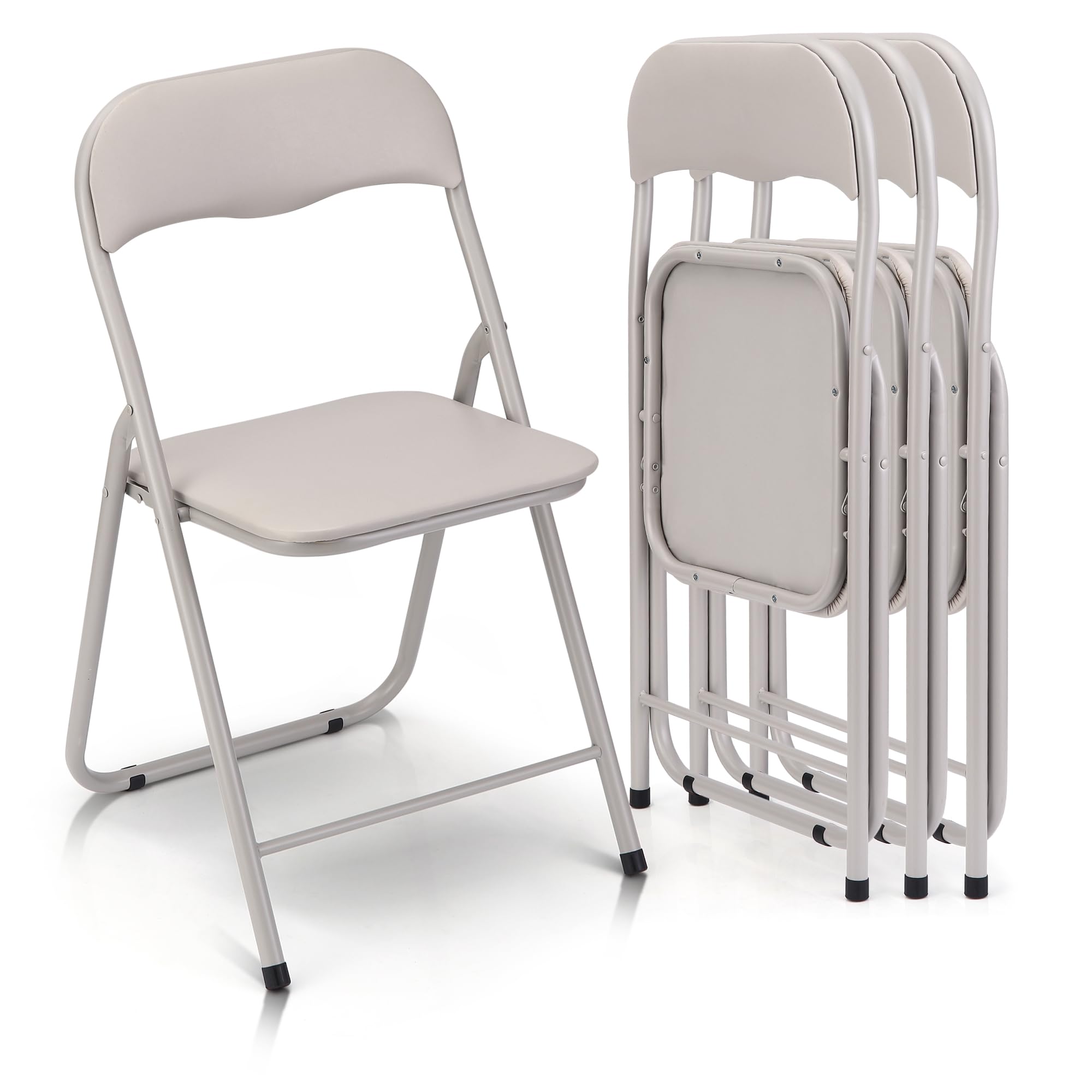 Garvee Folding Chairs 4 Pack, Outdoor & Indoor Event Portable Metal Folding Chairs with Cushion, Non-Slip Feet Pads Stackable Chairs, Off-White