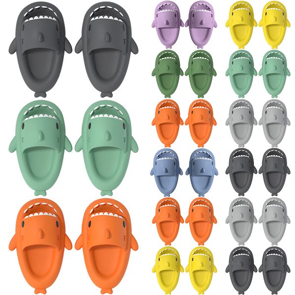 Summer Home Women Shark Slippers Anti-skid EVA Solid Color Couple Parents Outdoor Cool Indoor Household Funny Shoes 032-6