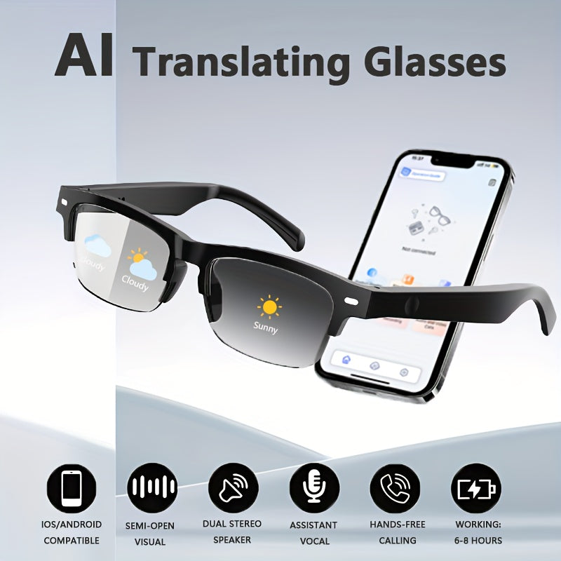 TEMU Ai Smart Translation Glasses, Supporting 164 Languages, Polarized Lenses, Built-in Microphone Speaker, Ai , Compatible With Ios-, Suitable For