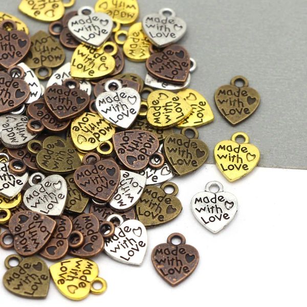 Metal Handmade Labels Heart Shape Hand Made With Love Tags Silver Gold Bronze Alloy Charm Tags For Clothing Garment Accessories