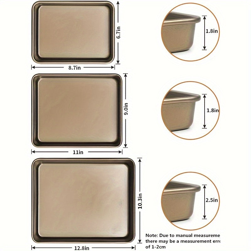 TEMU 3-6pcs Deep Baking Sheet, 1 Set Of Heavy Duty Carbon Steel Rectangular Cookie Sheet, 9 11 13 Inch Baking Sheet For Baking Bread, Broiling