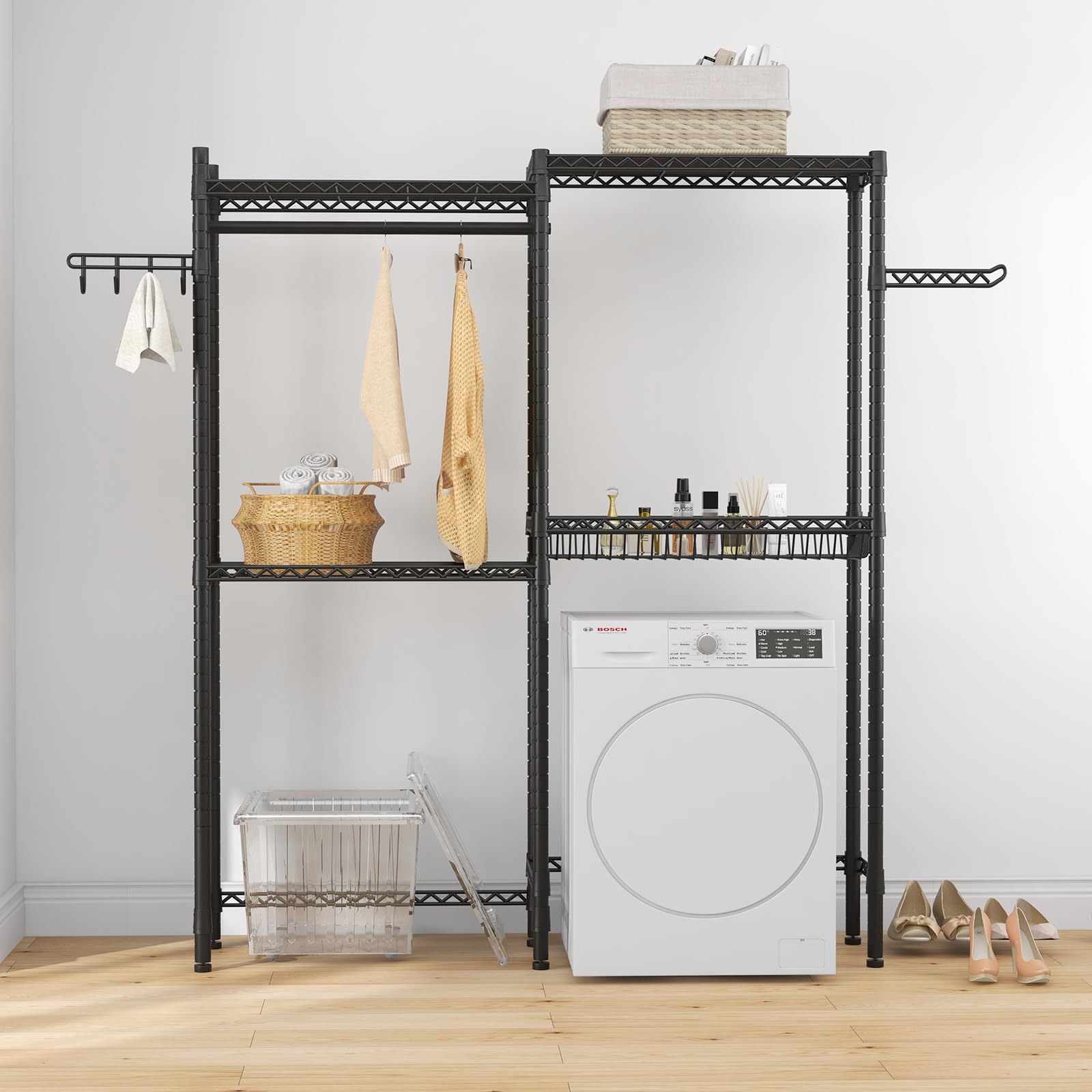 Garvee Over Washer and Dryer Storage Shelf - Heavy Duty 4-Tier Adjustable Height - Iron Pipe - Rust Resistant - Laundry Room-Bathroom