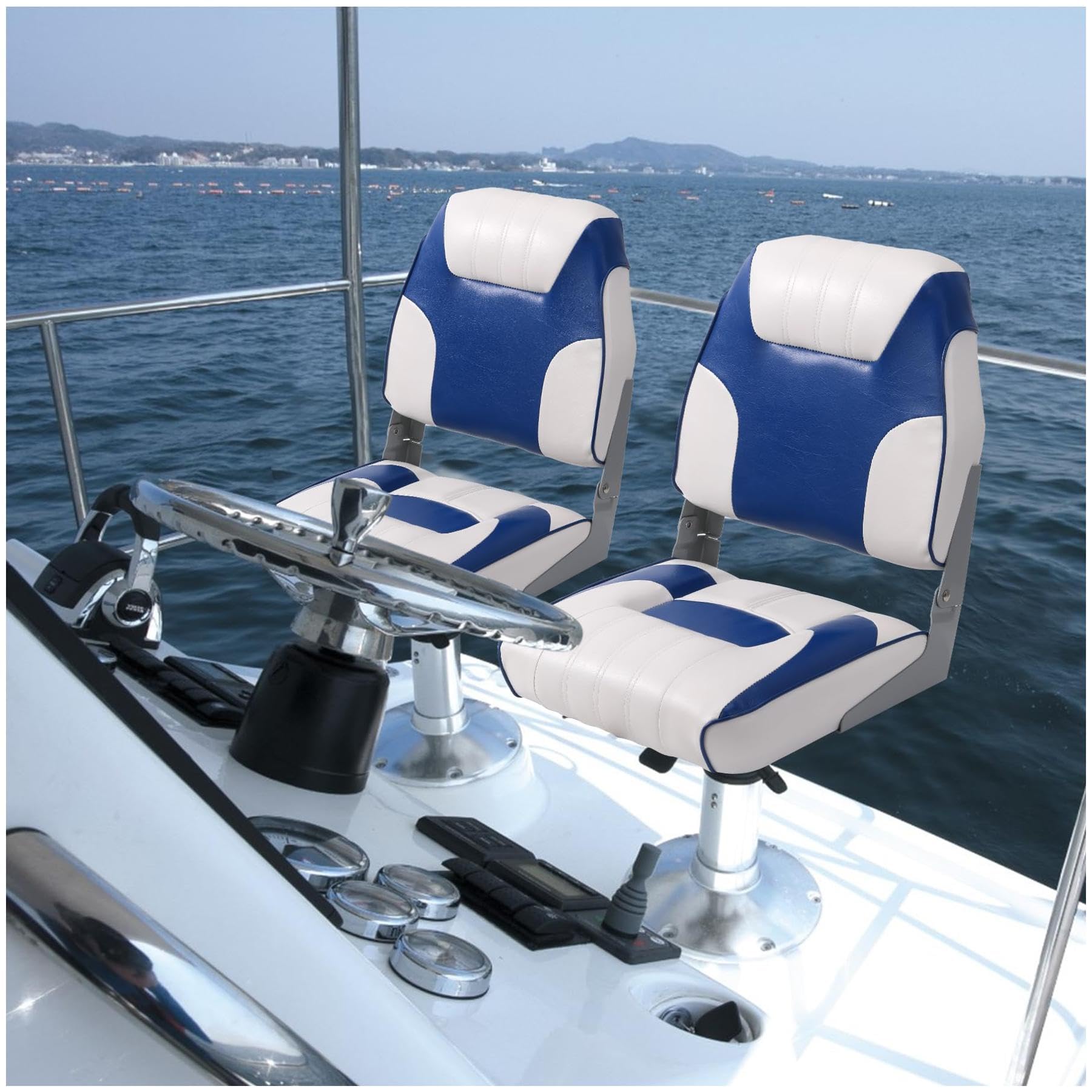 Garvee 2 Pack Boat Seats Low Back, Fold-Down Fishing Boat Chair, Thickened Sponge Padding, Stainless Steel Screws, Weather-Resistant PVC, Aluminum Hin