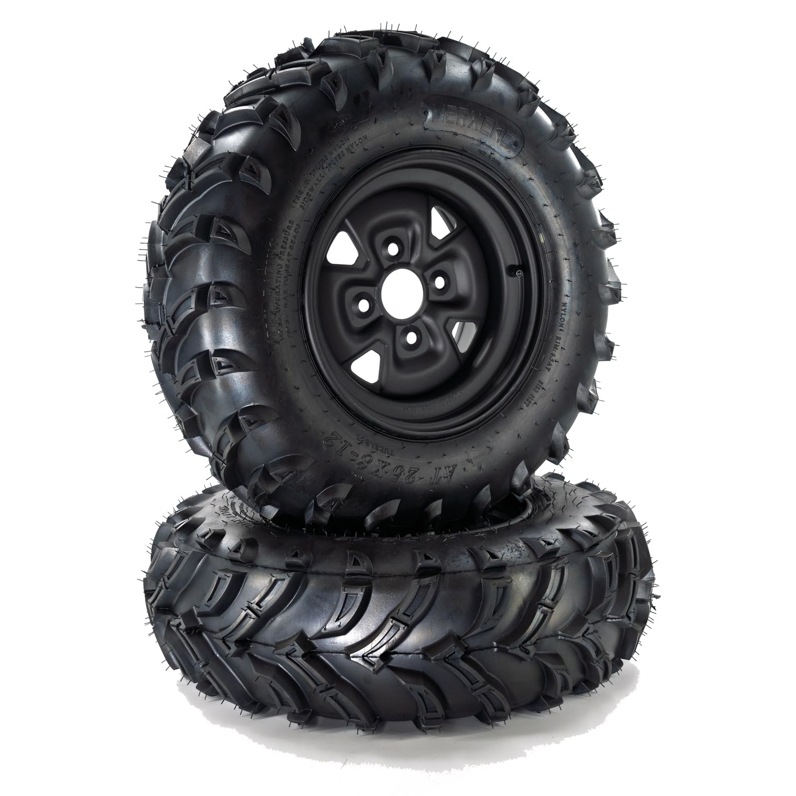 Garvee Set Of 2 25x10-12 ATV Tires With 12" Wheel Rim 4 Bolt, All-Season Off-Road Mud Sand Terrain, Durable Rubber, 6PR, PCD:110*4