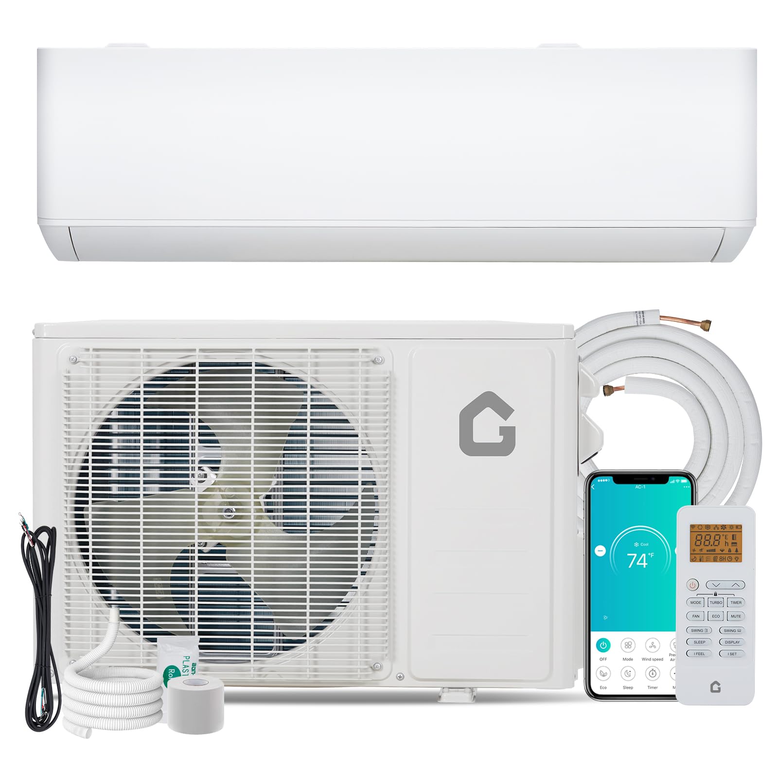 Garvee 12000BTU Mini Split Air Conditioner& Heater, 23 SEER2 208-230V Wall-Mounted Ductless AC Unit Cools Rooms Up to 750 Sq. Ft, Efficient Inverter A