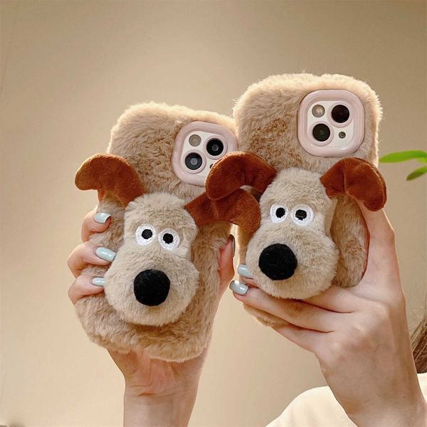 New Arrival Plush Ins Cute Dog Phone Case Suitable for iPhone 16 15 14 13 12 Pro Maximum Shockproof Fur Warm Cover Z241209