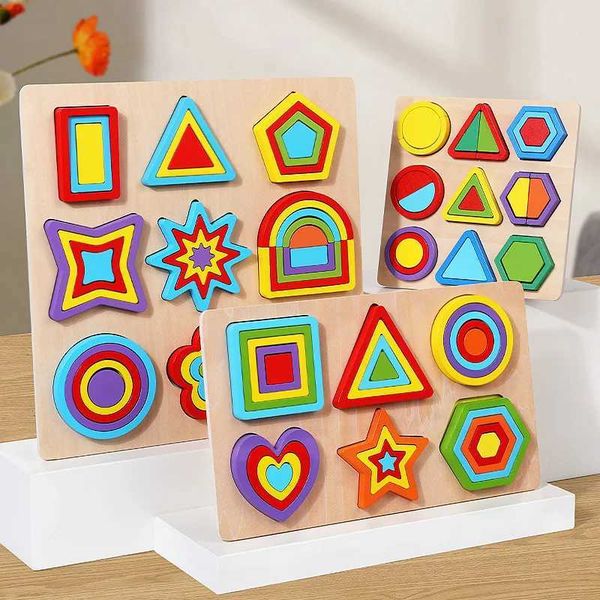 3D Puzzles Wooden Geometric Shapes Colorful Montessori Puzzles Cognitive 3D Toddlers Education Board Math Sorting Games Childrens toys H2411