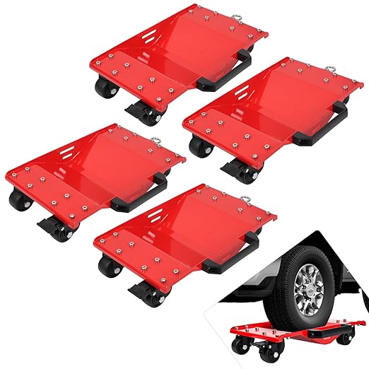 Garvee 8000 lbs Capacity Car Dolly Set of 4 - Heavy-Duty Vehicle Moving Dollies with Thickened Handles, Sidebar & Security Lock