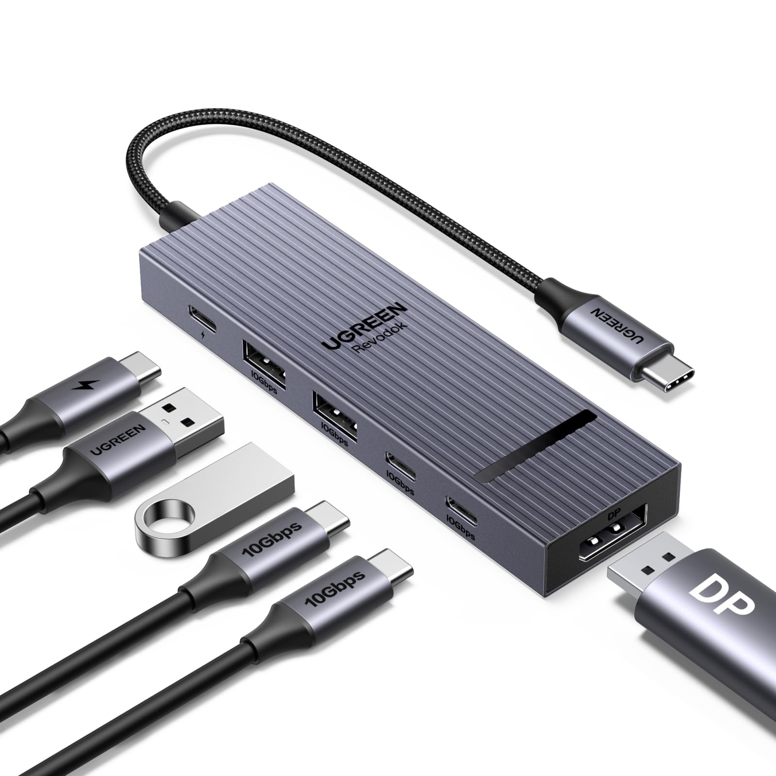 UGREEN Revodok Pro 1062 DisplayPort USB C Hub 10Gbps, Docking Station mit DP 4K@60Hz, USB 3.2 Datenports, PD 100W Schnellladung, Multiport Adapter Kom