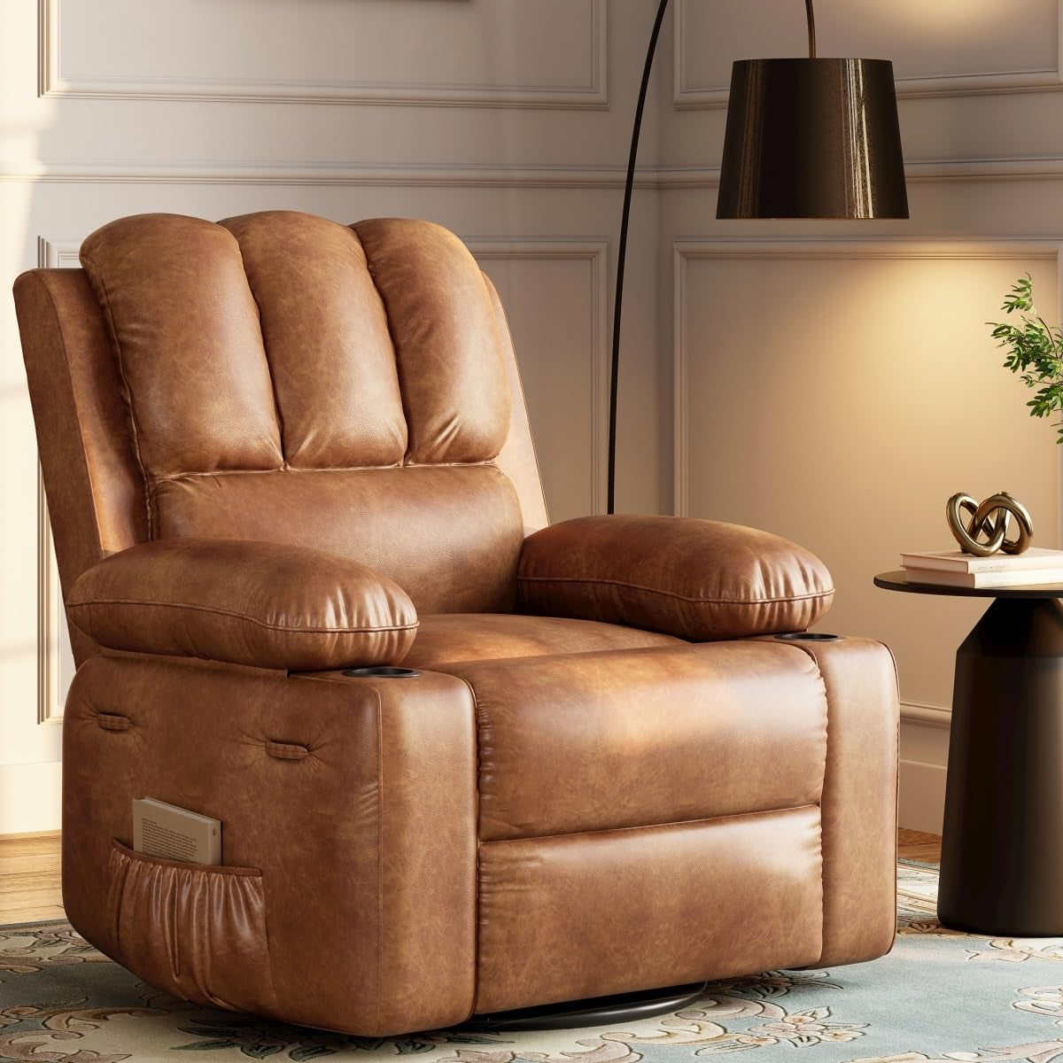 Garvee Oversized Recliner Chairs with Heat and Massage - 360° Swivel Lazy Boy Recliner Chair for Adults- Manual Rocking Chair with Cup Holder for Livi