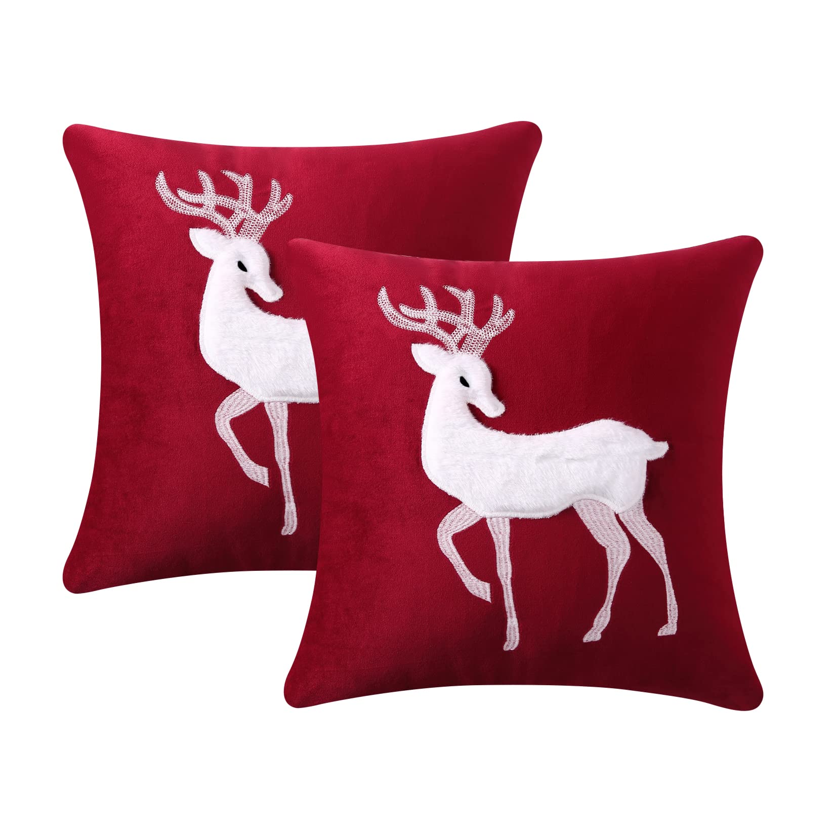 Garvee Christmas Throw Pillow Covers Set of 2, Modern Soft Velvet Sofa Square Cushion Pillowcases for Christmas Home Decor, Elk Patterns, Red, 18 x 18