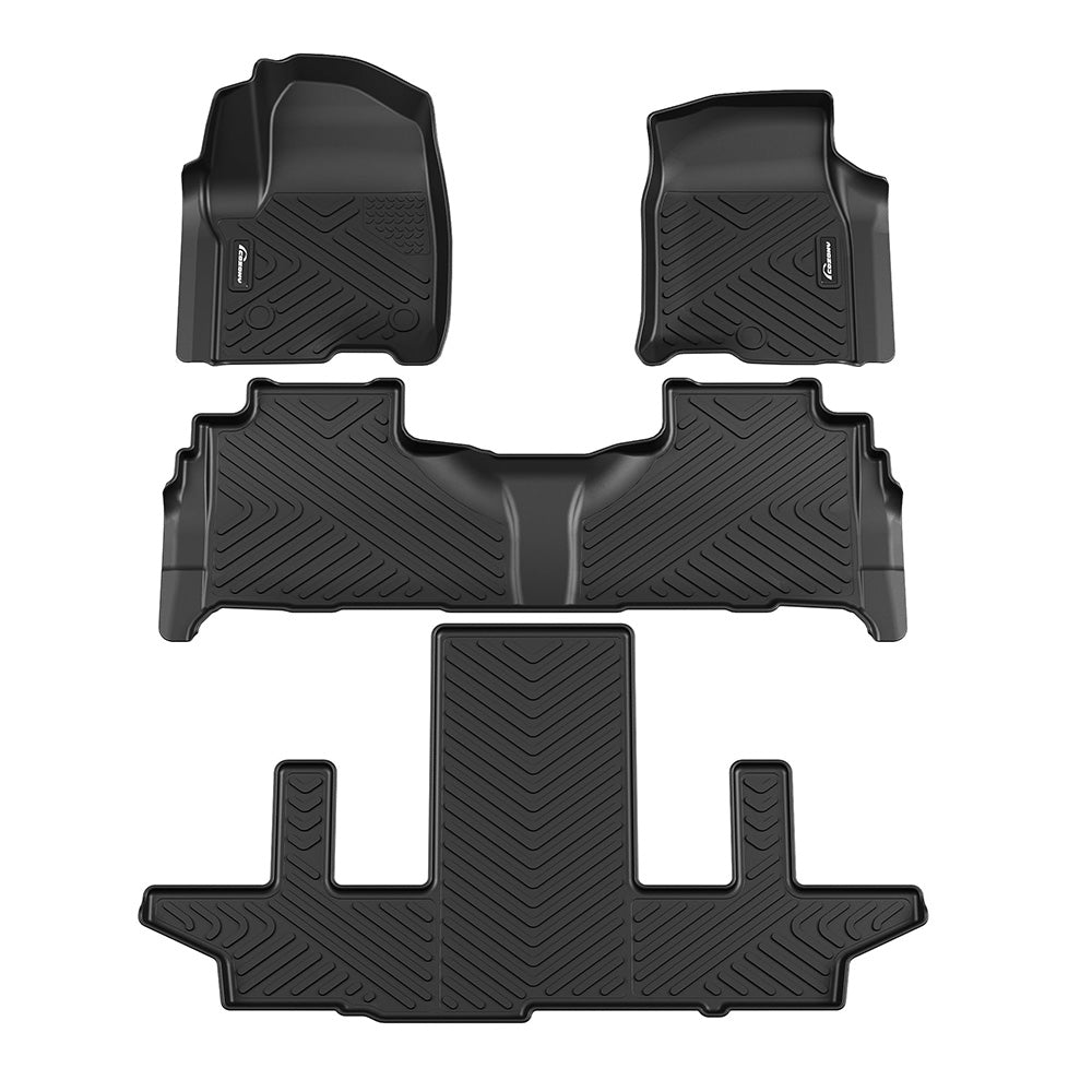 Garvee Floor Mats TPE All Weather Custom Fit for Chevy 2019-2024 Silverado 1500 Double Cab with 1st Bench Seats Anti Skid Heavy Duty Waterproof Floor 