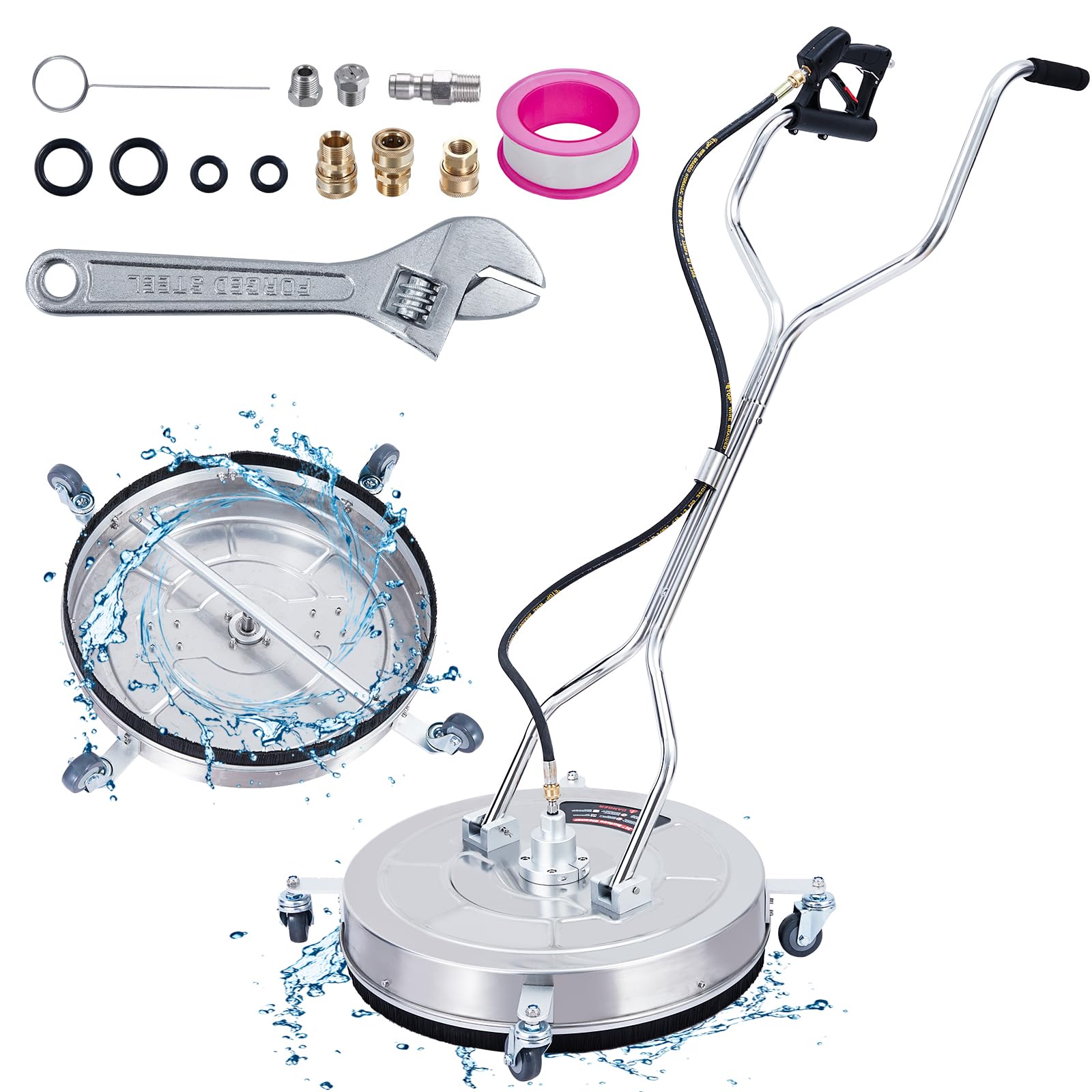 Garvee 24" Heavy-Duty Pressure Washer Surface Cleaner with Dual Handle 4 Wheels, 3-8" Connector & 2 Nozzles for Driveway Deck Patio Sidewalk Cleaning