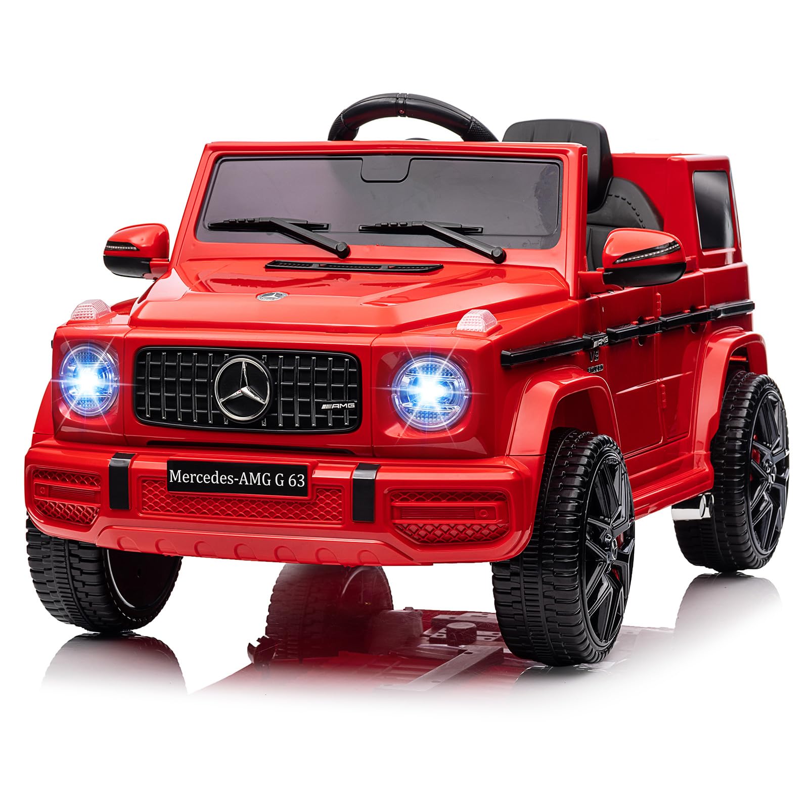 Garvee 12V Mercedes-Benz G63 Ride-On: Remote Control, Suspension, Soft Start, LED, Bluetooth, Music, 2x25W Motors - Red