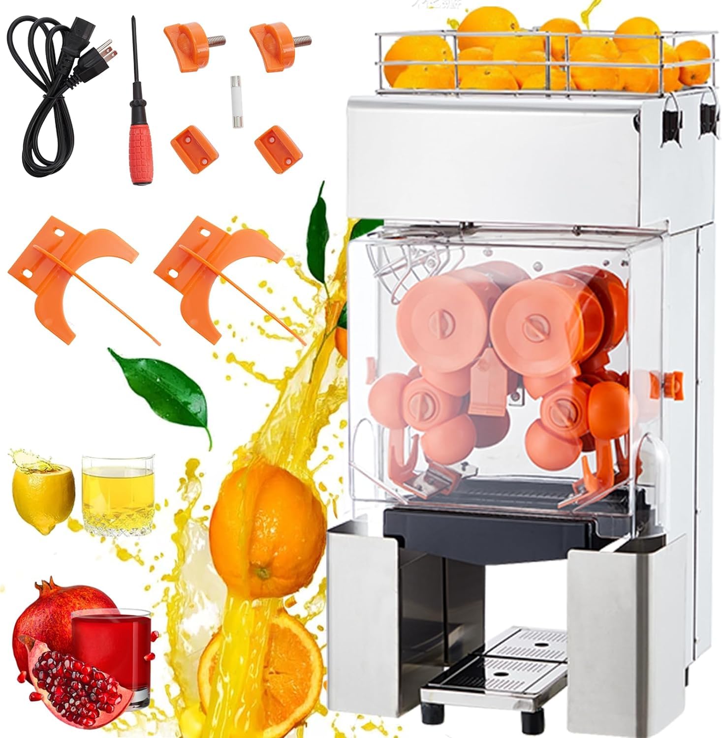 Garvee Commercial Automatic Juicer Machine 120W (110V) – High-Speed 30 Oranges-Min, Detachable Filter & Peel Bins, SUS304-PP for Cafes-Gyms