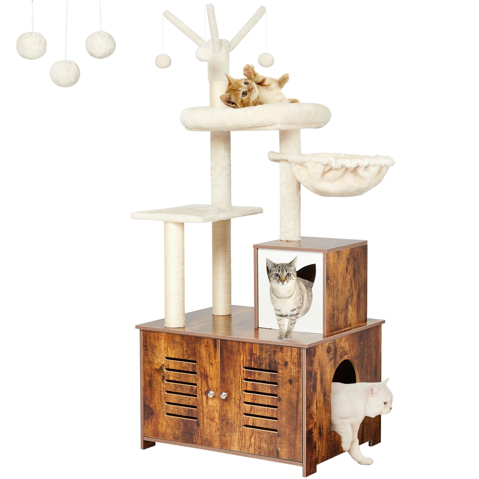 Garvee Cat Tree with Litter Box Furniture Hidden Enclosure, 2-in-1 Modern Tower, Cat Condo with Scratching Posts