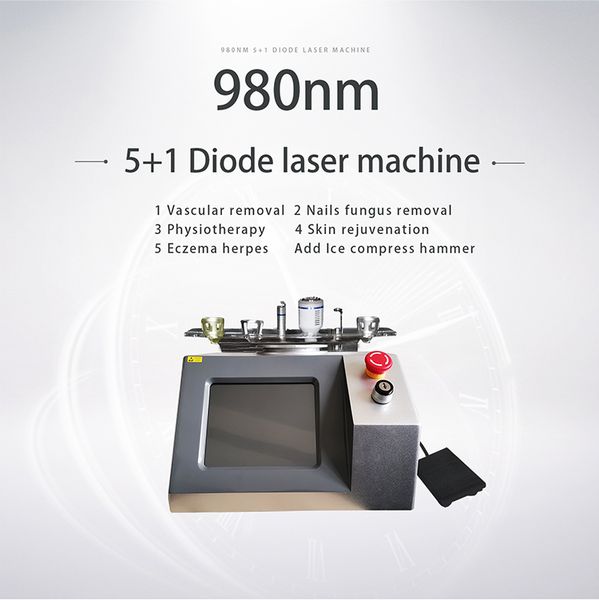 6 in 1 Skin Improving Diode Laser 980nm Redness Swelling Treatment Eczema Herpes Therapy Physiotherapy Equipment with Cold Hammer