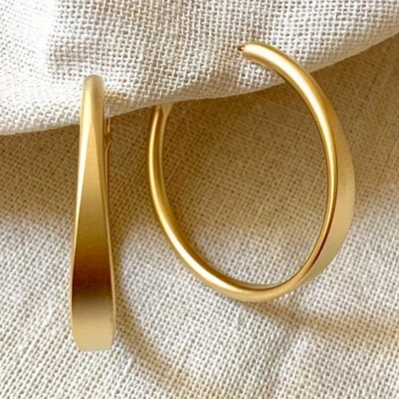 TEMU Vintage Copper Matte Golden Hoop Earrings - Kc Golden Plated Bohemian Style Hoops For Women, Christmas Gift & Party Jewelry, Versatile Elegant