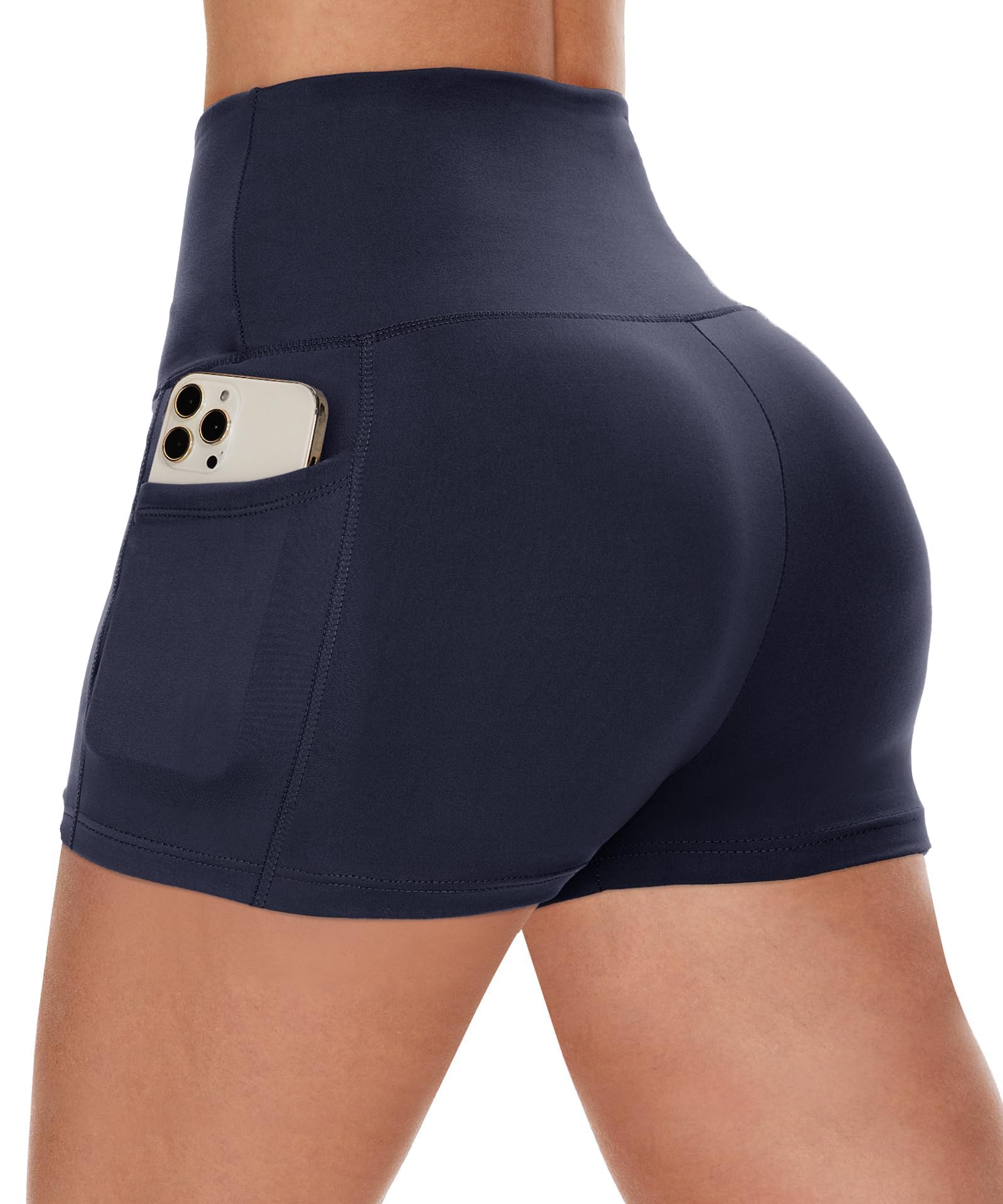 CAMPSNAIL Biker Shorts Women with Pockets - 3"-5"-8" High Waisted Workout Spandex Tummy Control Gym Running Yoga Shorts 3 IN Large-X-Large 3#navy Blue