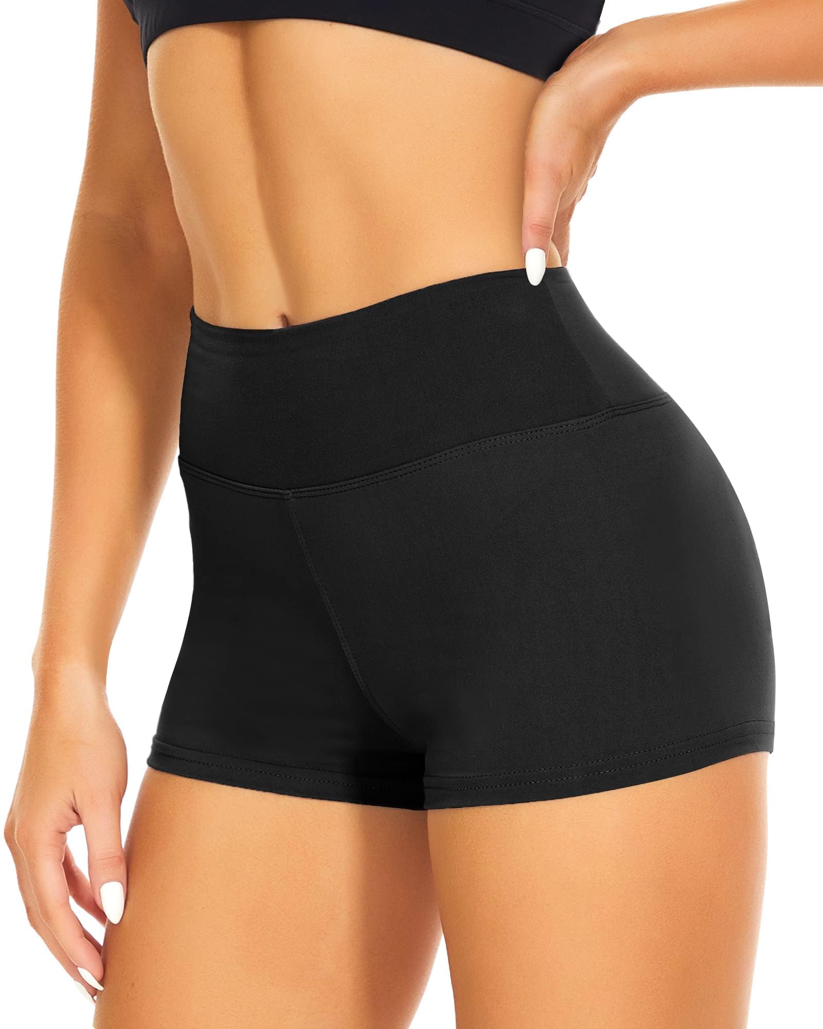 CAMPSNAIL Workout Biker Shorts Women - 3"-5"-8" High Waisted Tummy Control Spandex Booty Volleyball Shorts for Yoga Dance 3 IN Large-X-Large 1#black