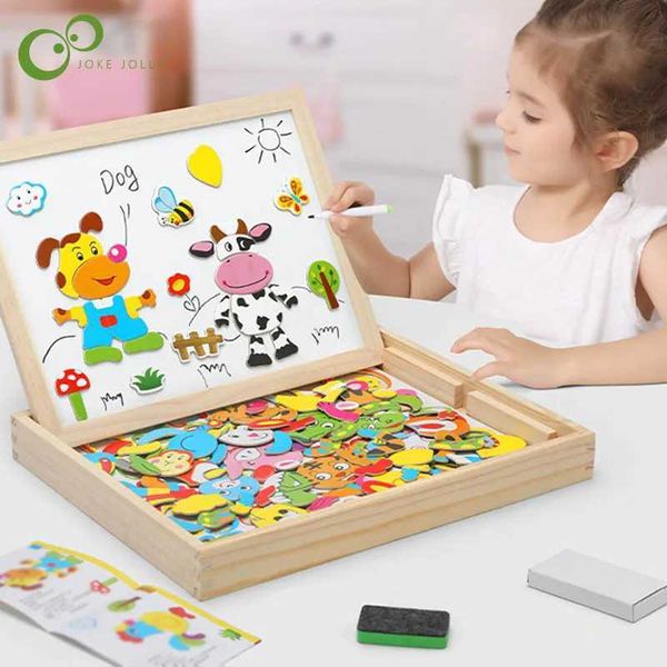 3D Puzzles 100+Pcs Wooden Multifunction Children Animal Puzzle Writing Magnetic Drawing Board Blackboard Learning Education Toys For s H2411
