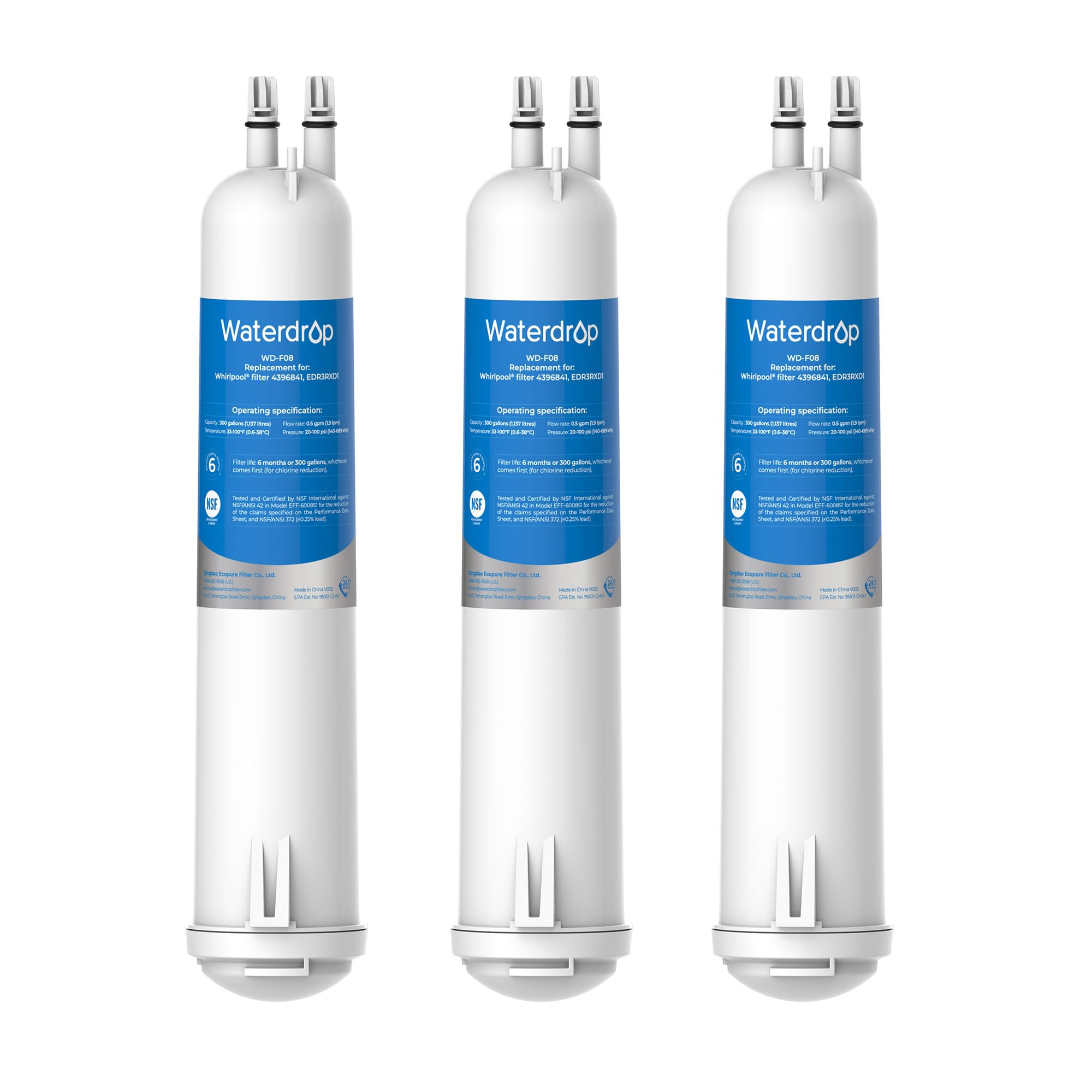 Waterdrop EDR3RXD1 Replacement for Everydrop® Filter 3, 4396841, 4396710, WD-F08, Kenmore® 46-9083, 46-9030 Refrigerator Water Filter, 3 Filters