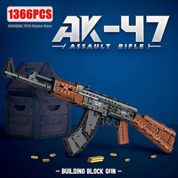 Blocks 1366 Pieces AK47 Assault Rifle Model Building Blocks Military Army Weapon Shootable Imitation Gun Bricks Toys Gift For Childrens Y241