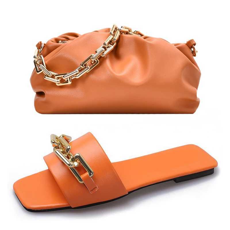 Slippers High quality wallet and handbag PU leather wallet and chain sandals set flat shoes and bag set matching womens handbag Q250207