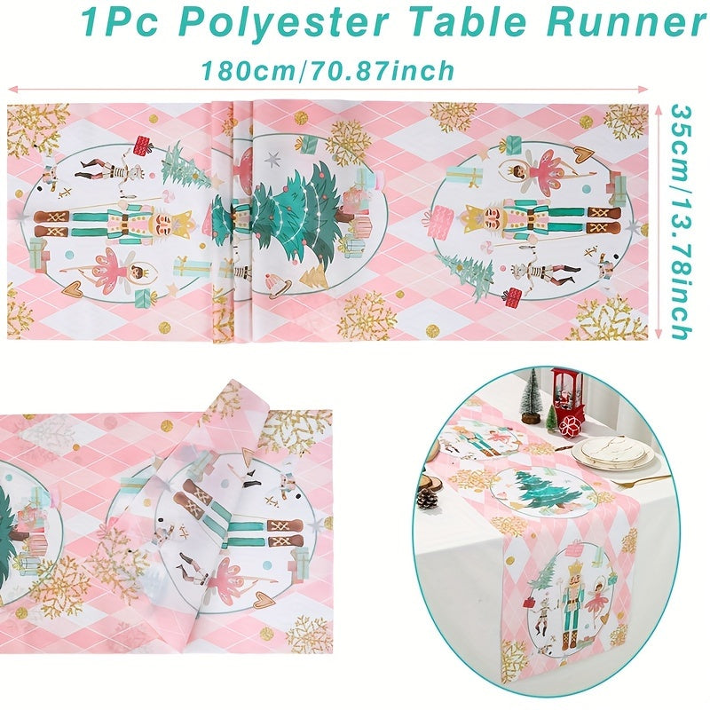 TEMU 1pc,pink Nutcracker Christmas Table Runner,180*35cm,polyester Christmas Table Flag,christmas Table Cover,merry Christmas Decorations For