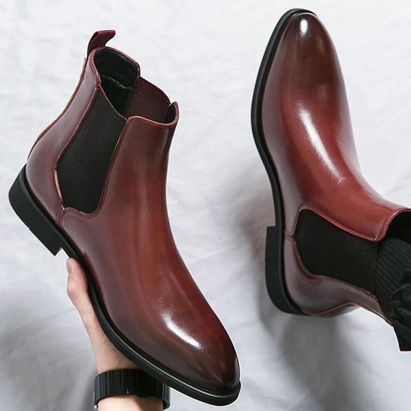 British Style Chelsea Red Mens Mid Calf Dress Business ner Formal Ankle Boots Winter Spring Genuine Leather Shoes for Men 241028