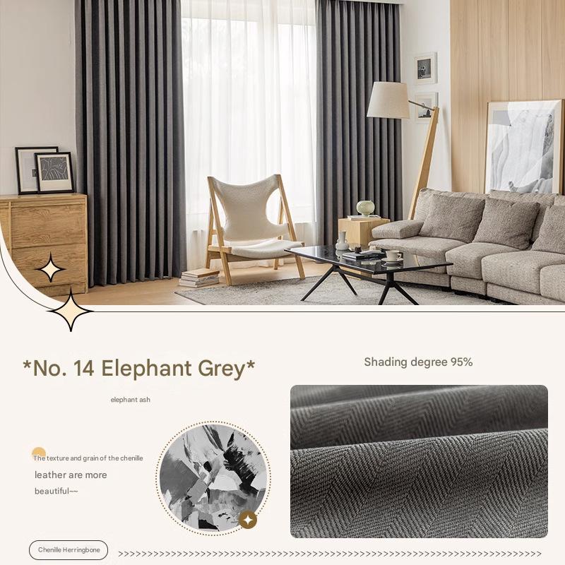 YL-36535 new chenille herringbone curtain high temperature setting modern simple finished living room bedroom blackout curtain