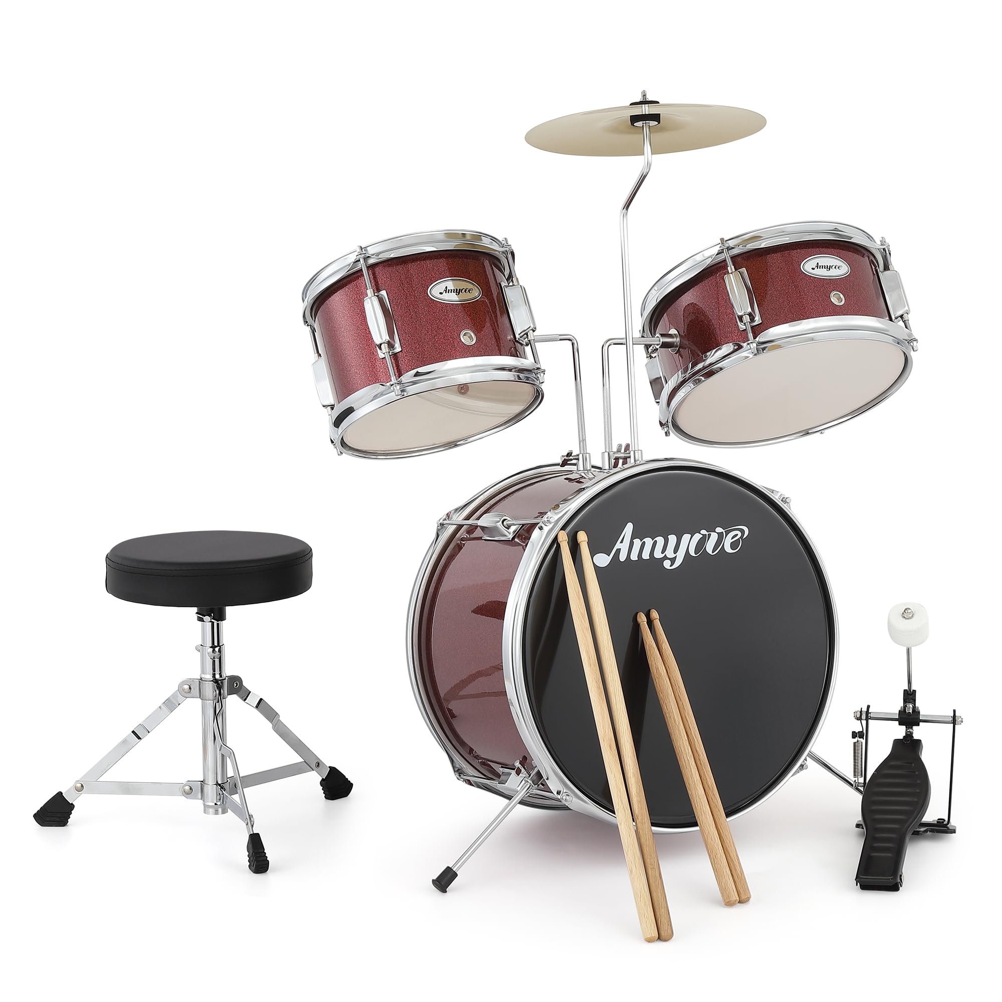 Garvee Drum Set for Beginners, 3-Piece Drum Set, Drum Set With Bass Drum, 10" Cymbal, Stool, Drumsticks, Pedal