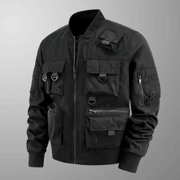 Mens Retro Jacket Spring-Autumn New Solid Color Multi Pocket Outdoor Adventure Work Jacket Mens Baseball Collar Motorcycle Set W241005