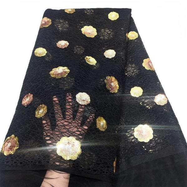 Black Nigerian Lace Fabric With Glitter 2023 Latest French Material African Swiss Sequins Laces Fabrics For Dresses