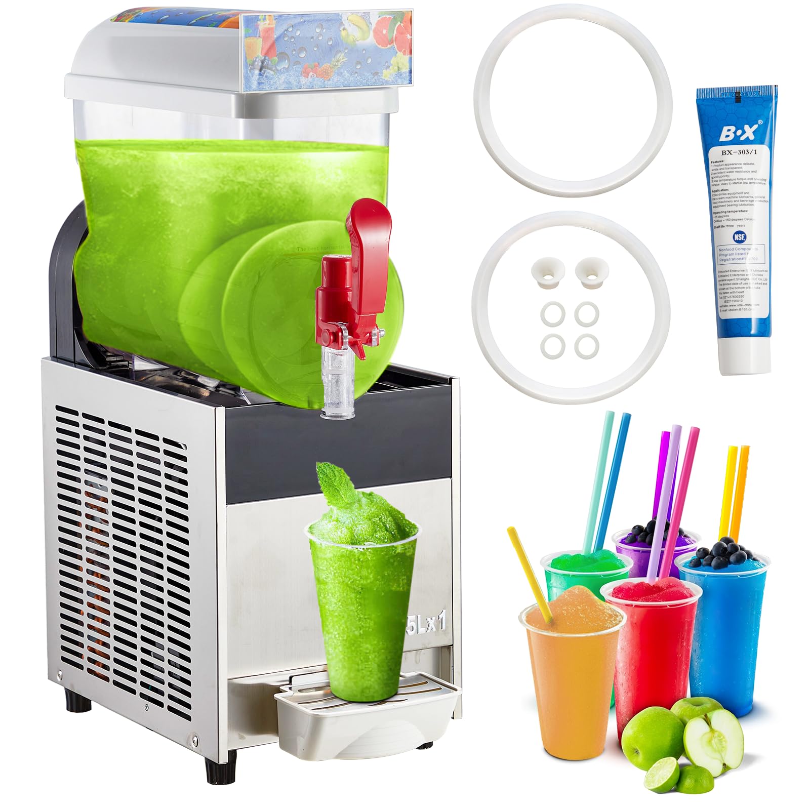 Garvee 15L-3.96 Gals Commercial Slushy Machine Margarita Machine 400W Frozen Drink Machine Food-Grade PC Tanks for Restaurants Bars Pool Parties