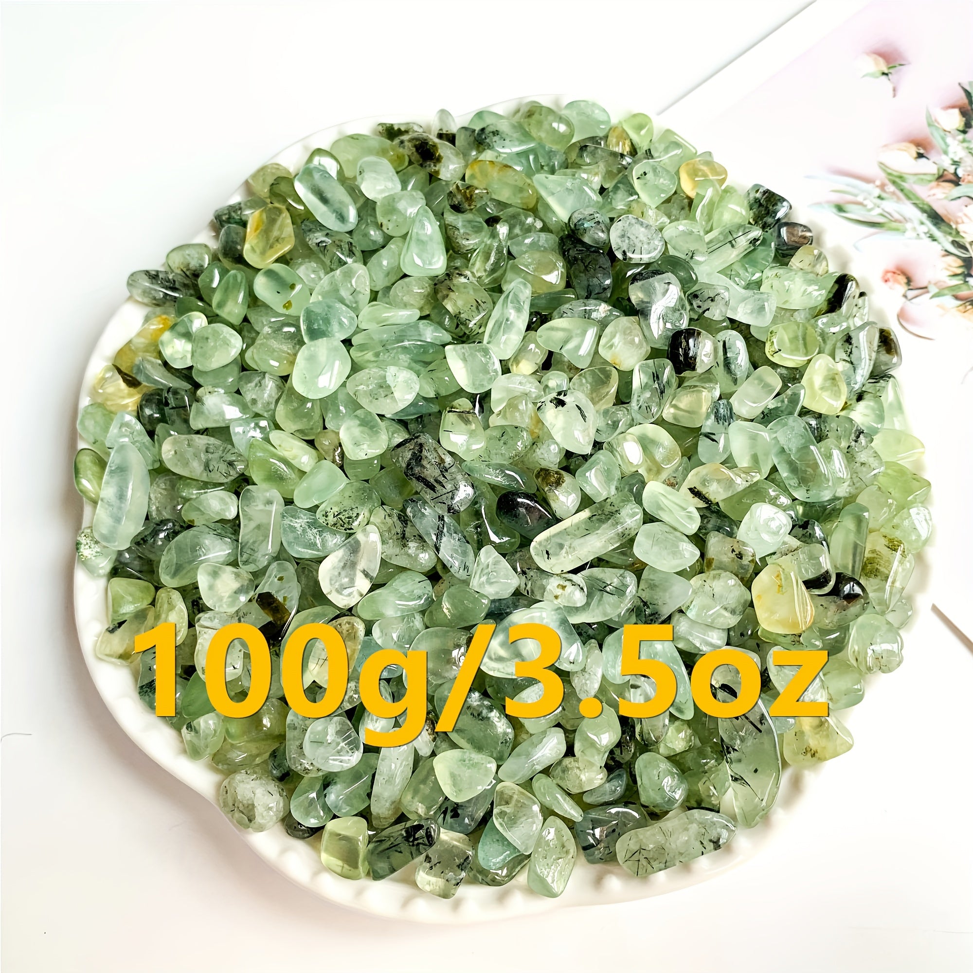 TEMU 50g-100g Natural Prehnite Crystal Chips - Polished Stones For Houseplants, Aquarium Fillers, Jewelry Making, Wishing Bottles, Garden Decor,