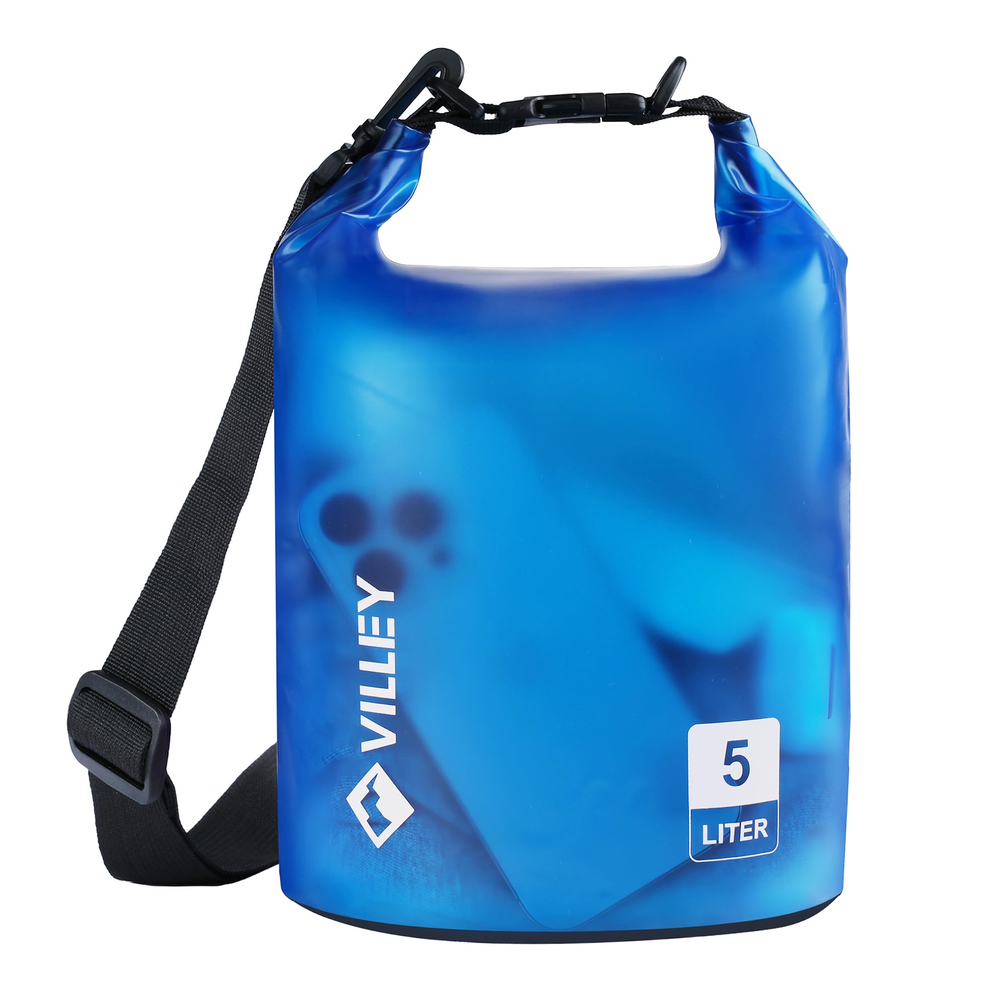 VILLEY Dry Bag Waterproof 5L Roll Top Sack Keeps Gear Dry Lightweight Sack for Kayaking Boating Camping Swimming and Beach Adventures Blue Transparent