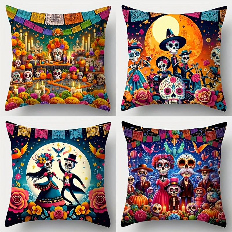 TEMU 4 Mexican Covers With Pattern, Mexican Pillowcase 17.7x17.7 Inches, One-sided Print, Zipper Closure, Hand Wash, Polyester, Suitable 1st Mexican